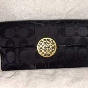 Coach Black Satin Wallet with Gold Accent